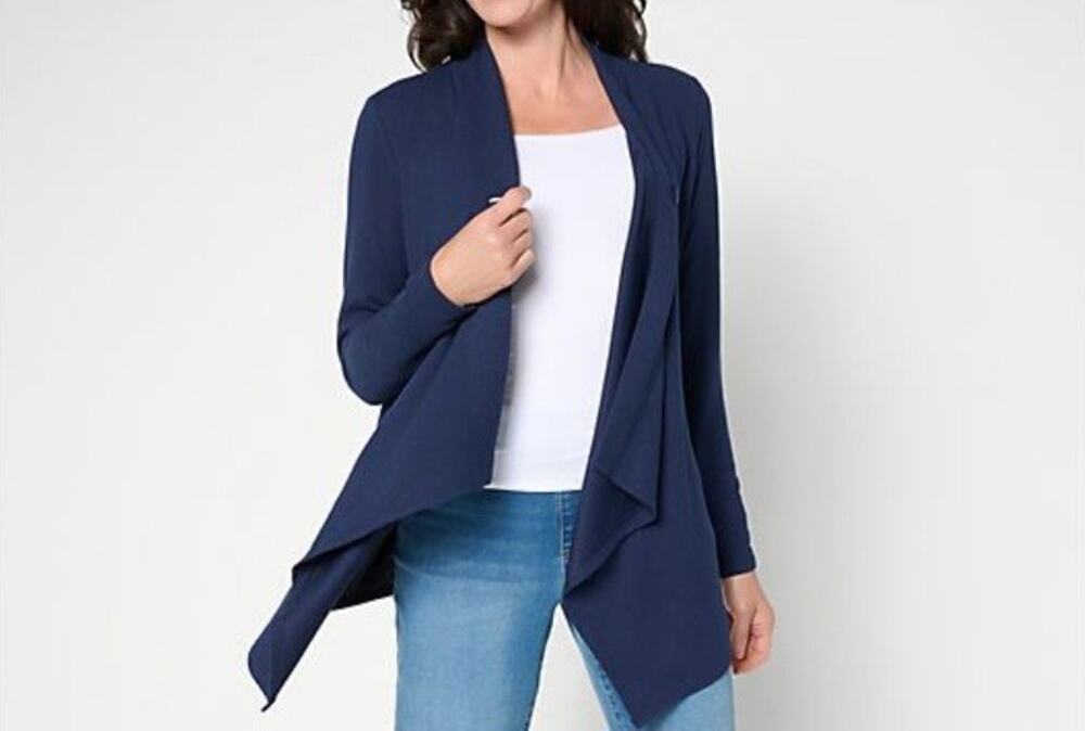 Denim & Co Size 1X Navy Heavenly Jersey Wrap Cardigan With Closure A712174 NWOT